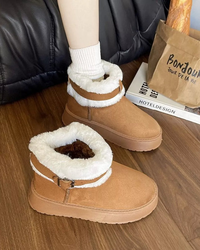 Round Toe Platform Boots Brown