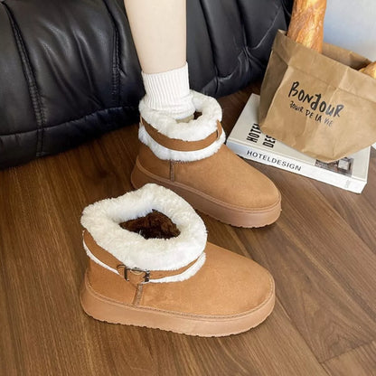 Round Toe Platform Boots Brown