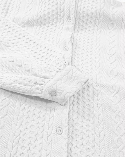 Cable Texture Puff Sleeve Loose Shacket