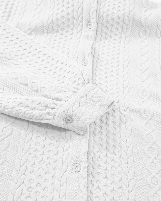 Cable Texture Puff Sleeve Loose Shacket