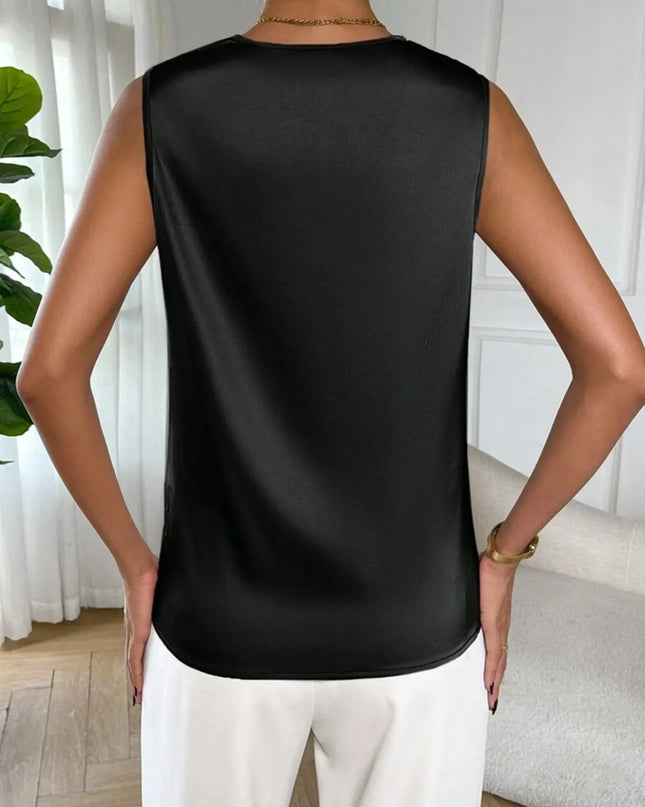 Satin Cowl Neck Sleeveless Blouse