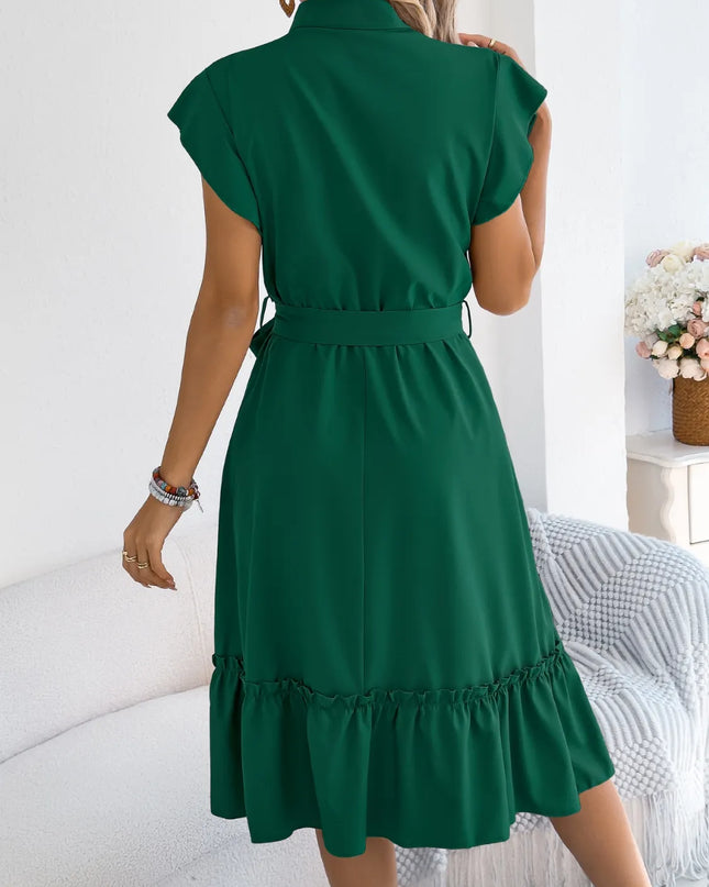 Tie Waist Ruffled Cap Sleeve Dress