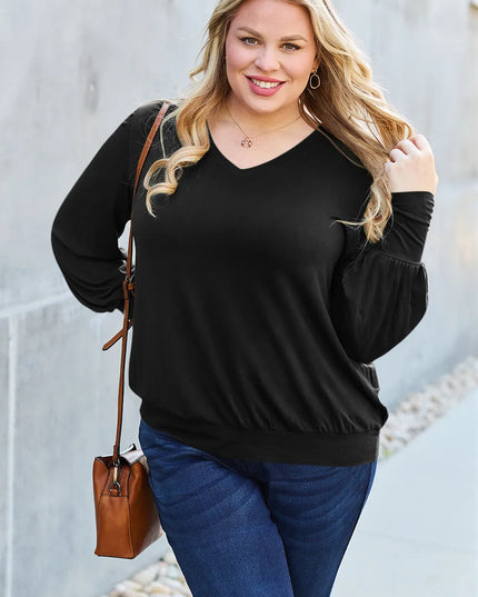 Basic Bae Full Size V-Neck Lantern Sleeve Top