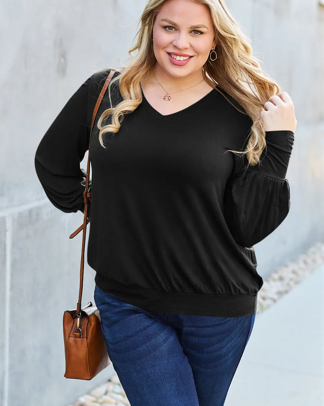 Basic Bae Full Size V-Neck Lantern Sleeve Top