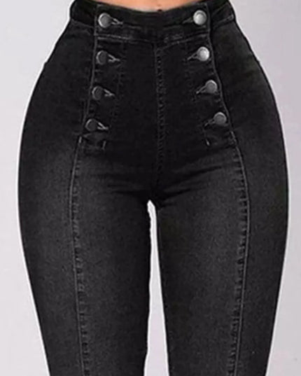 Full Size High-Waisted Double-Breasted Skinny Jeans Plus Size