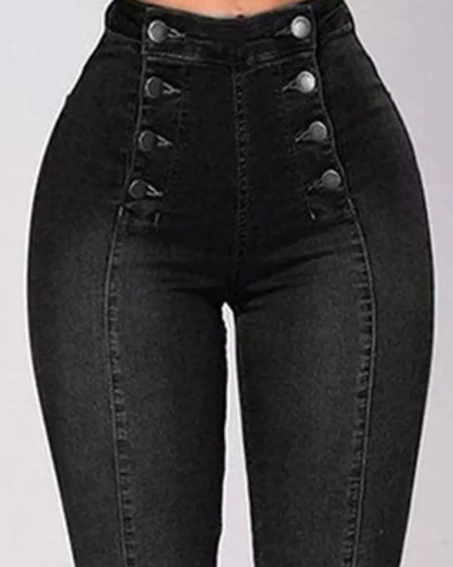 Full Size High-Waisted Double-Breasted Skinny Jeans Plus Size