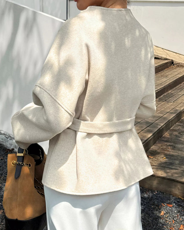 Surplice Dropped Shoulder Tie Belt Outerwear