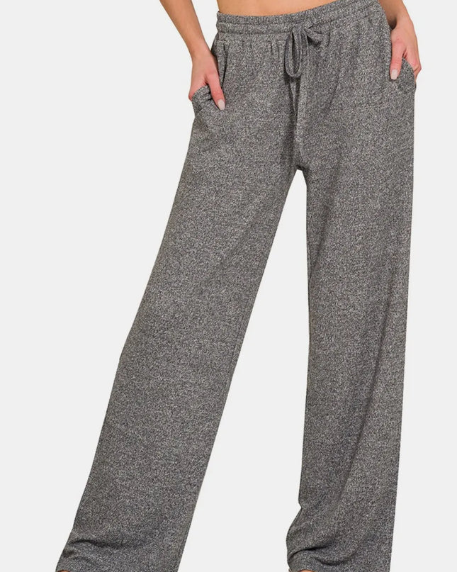 Zenana Drawstring Wide Leg Pants with Side Pockets Black