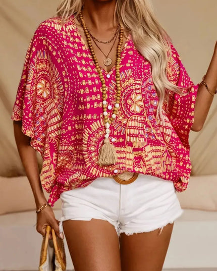 Printed V-Neck Half Sleeve Top 