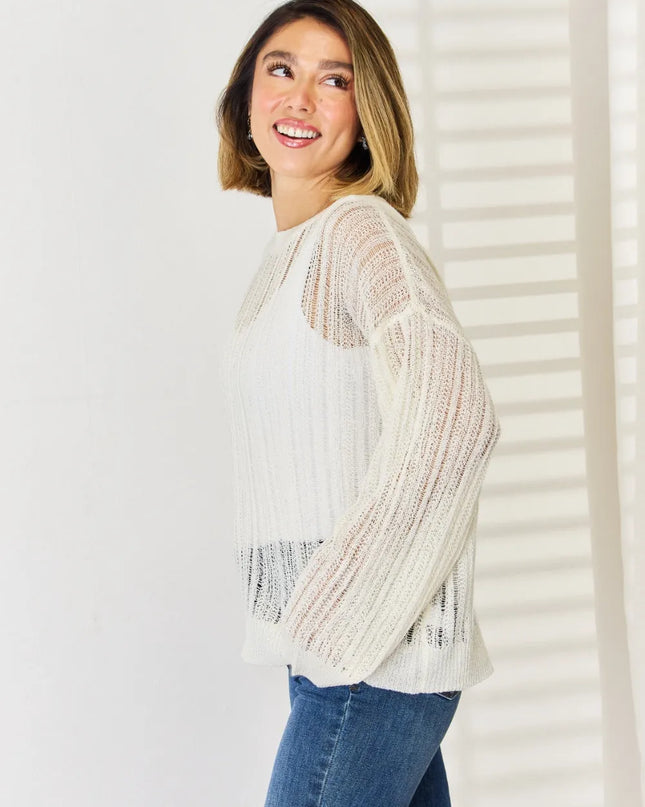 HYFVE Openwork Ribbed Trim Long Sleeve Knit Top