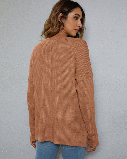 Dropped Shoulder High-Low Waffle-Knit Top