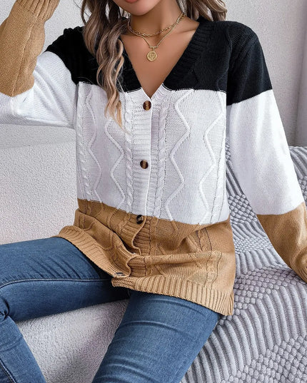Cable-Knit Striped Button Up Cardigan