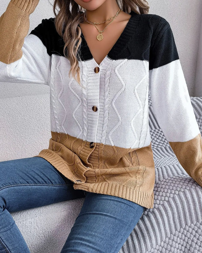 Cable-Knit Striped Button Up Cardigan