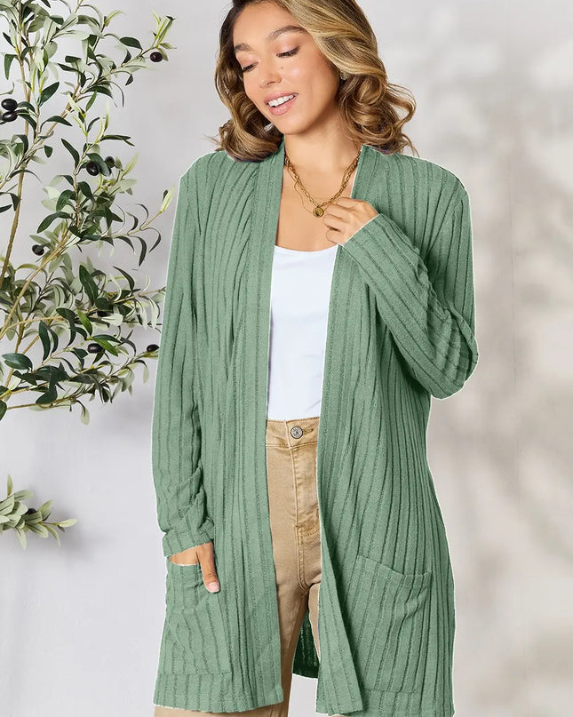 Basic Bae Full Size Ribbed Open Front Cardigan with Pockets