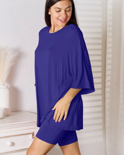 Basic Bae Full Size Soft Rayon Three-Quarter Sleeve Top and Shorts Set