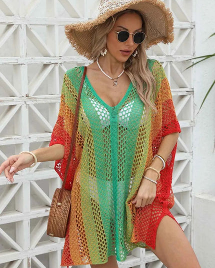 Rainbow Gradient Crochet Beach Cover Up