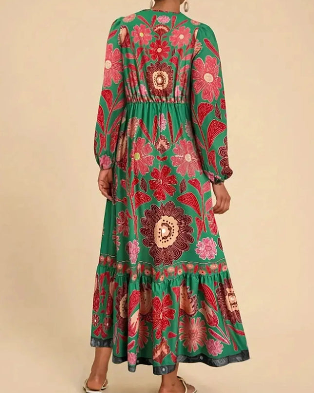 Floral Tie Waist Long Sleeve Dress