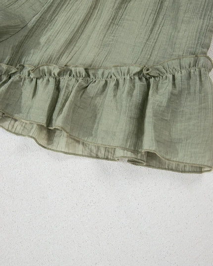 Textured Tie Waist Ruffle Hem Shorts