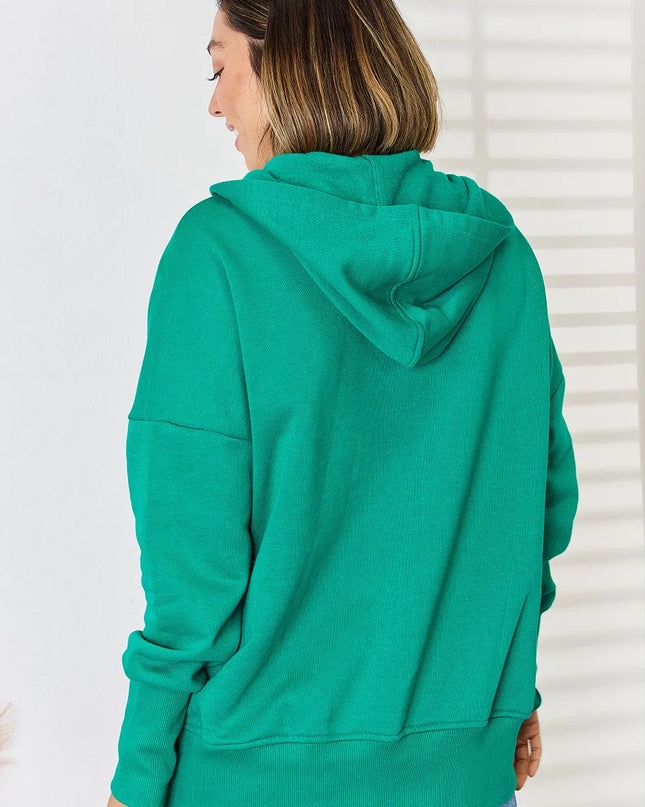 Zenana Half Snap Long Sleeve Hoodie