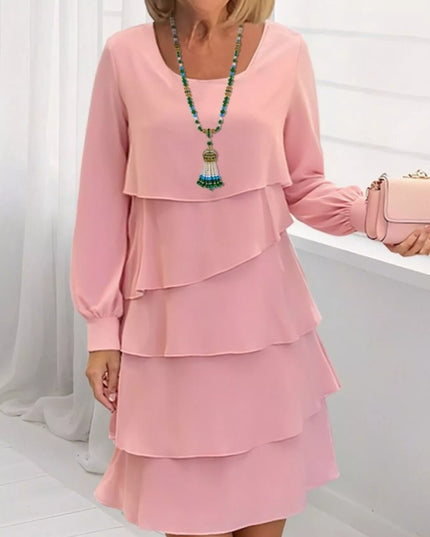 Full Size Layered Long Sleeve Mini Dress Plus Size Pink