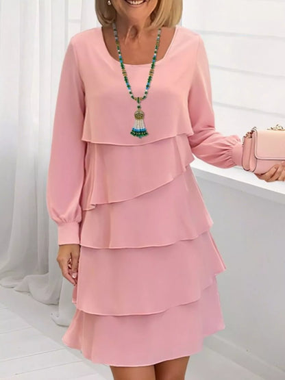 Full Size Layered Long Sleeve Mini Dress Plus Size Pink
