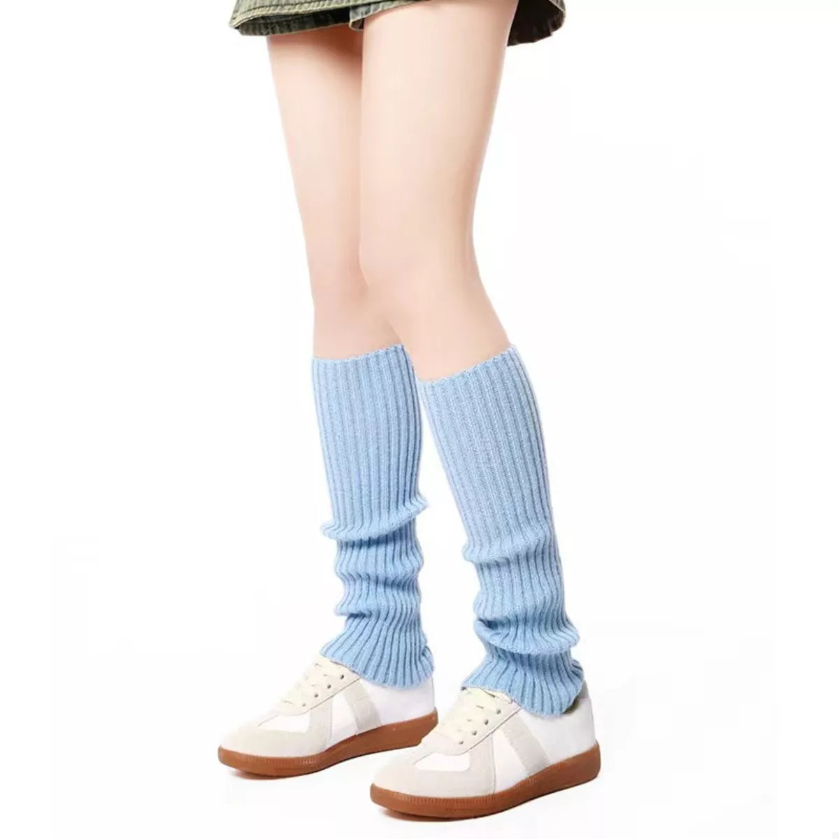 Ribbed Knit Leg Warmers Light Blue One Size