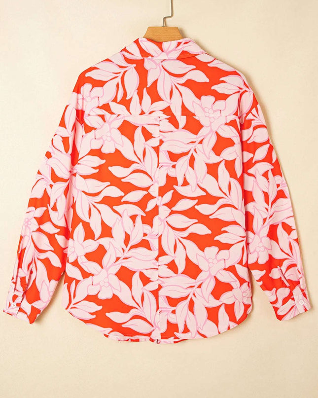 Botanical Print Single Chest Pocket Button Up Shirt