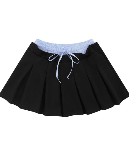 Drawstring Pleated Mini Skirt Black