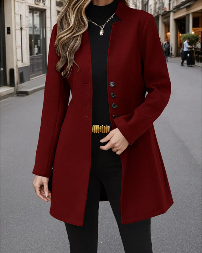 Button Up Long Sleeve Coat Burgundy