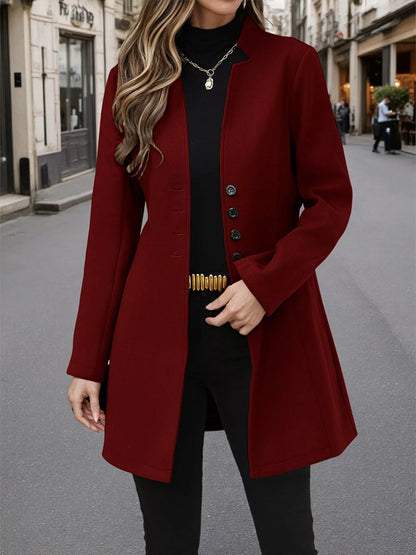 Button Up Long Sleeve Coat Burgundy