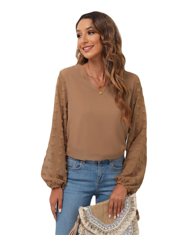 Swiss Dot Balloon Sleeve Blouse