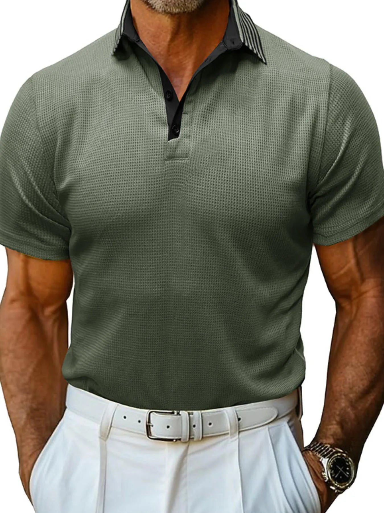 Men's Classic Textured Golf Polo Shirt Moss