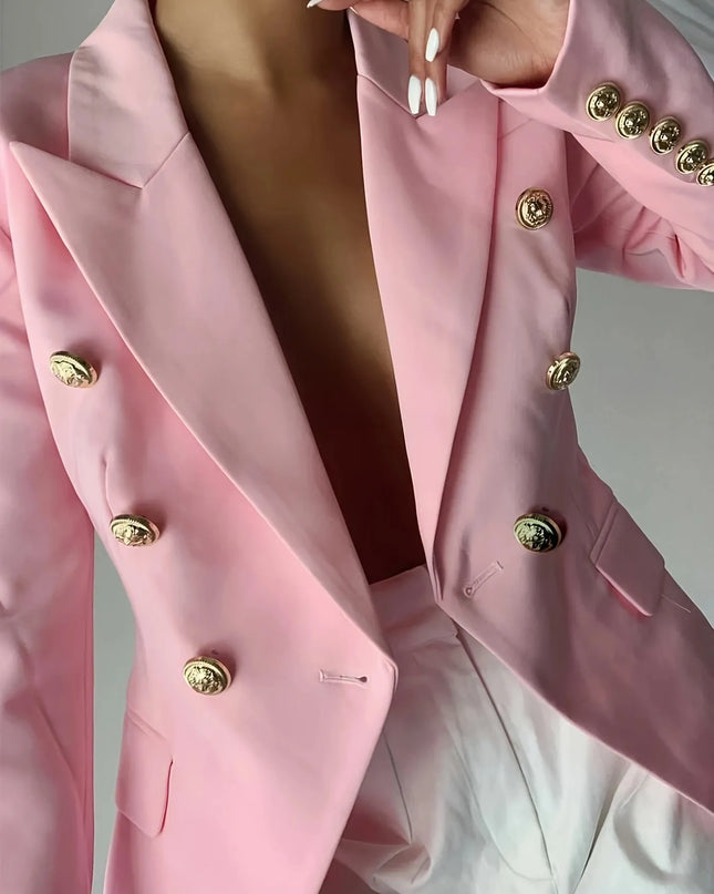 Decor Button Lapel Collar Blazer Pink