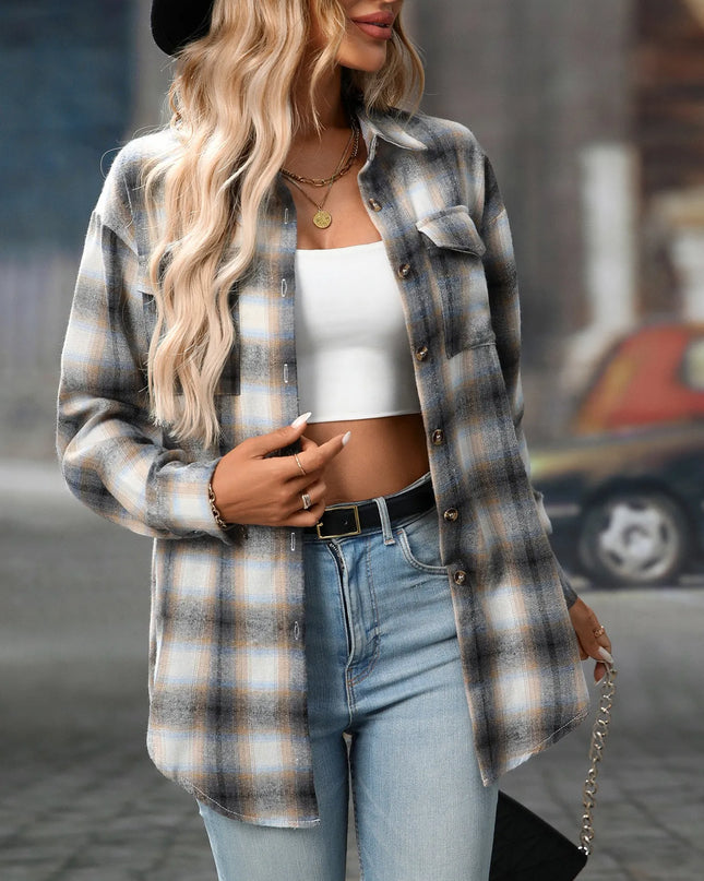 Oversized Plaid Button-Up Shirt