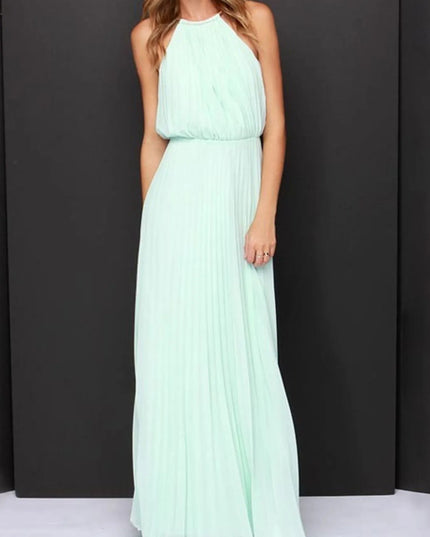 Pleated Sleeveless Maxi Tank Dress Light Green
