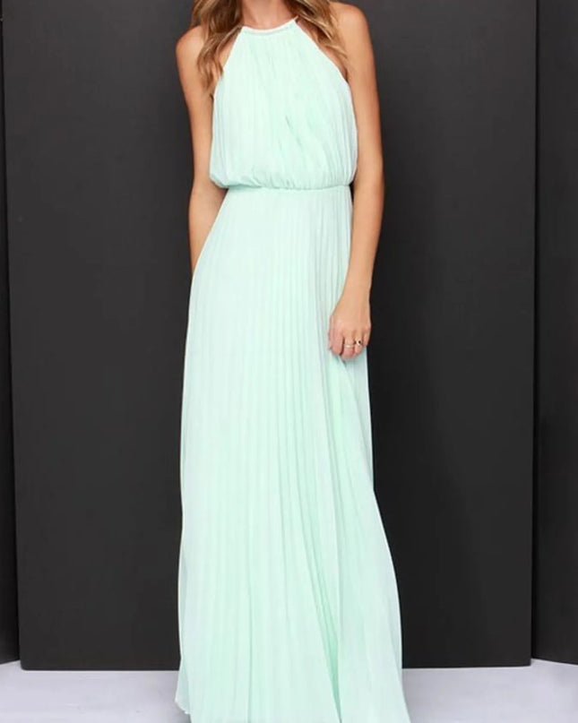Pleated Sleeveless Maxi Tank Dress Light Green