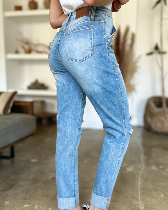 Judy Blue Full Size Distressed Straight Jeans with Patch Pockets