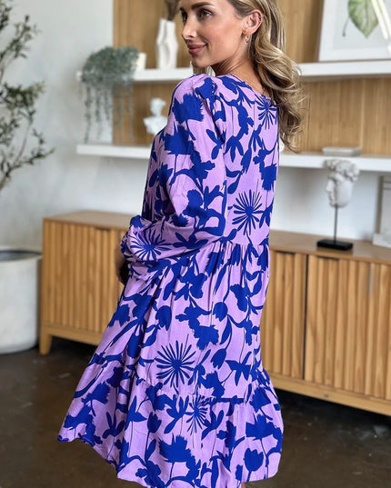 Double Take Full Size Printed Ruffle Hem Dress with Pocket