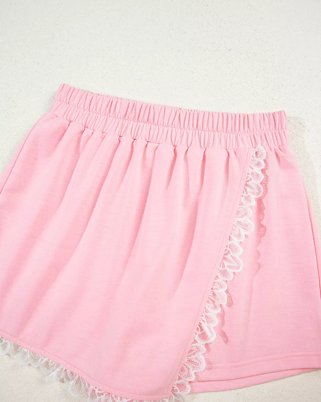 Peter Pan Lace Embellished Neck Sweatshirt and Skirt Two Piece Set