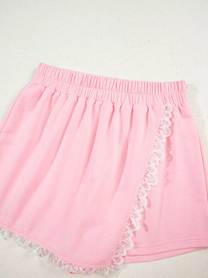 Peter Pan Lace Embellished Neck Sweatshirt and Skirt Two Piece Set