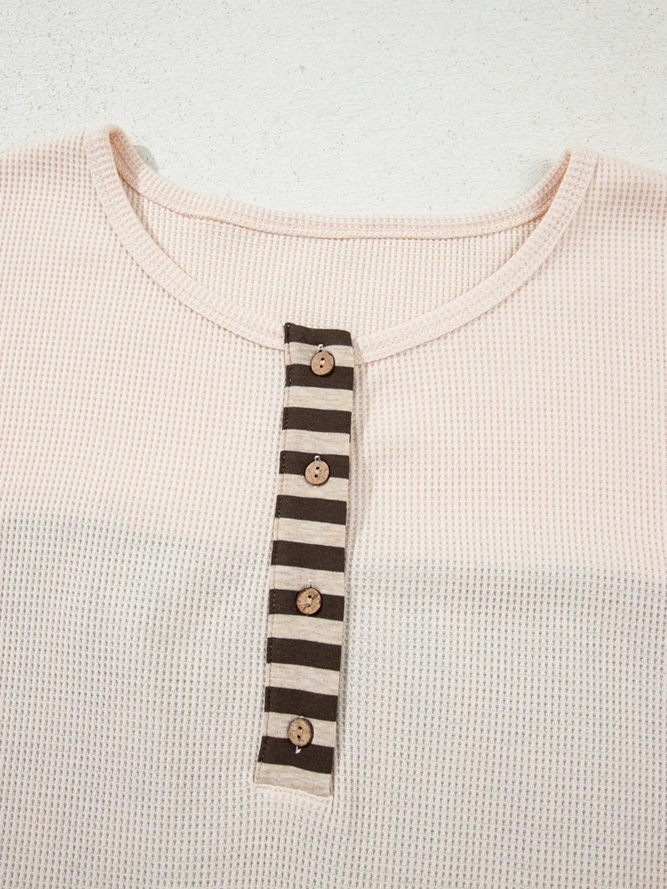 Waffle Stripe Plaid Patchwork Henley Knit Top