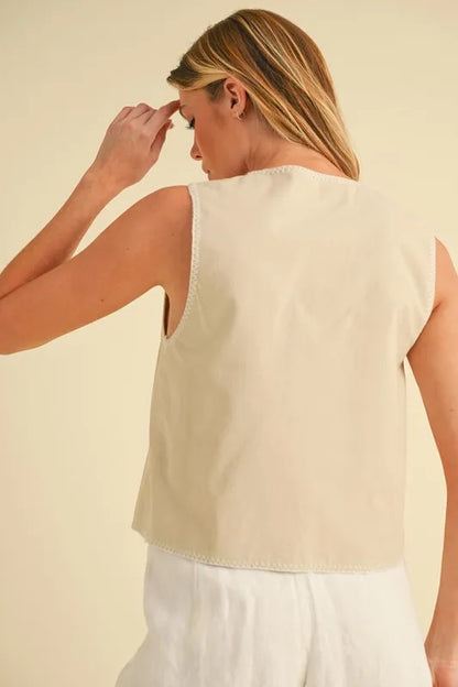 Aemi+Co Embroidered Tied Front Vest Coat