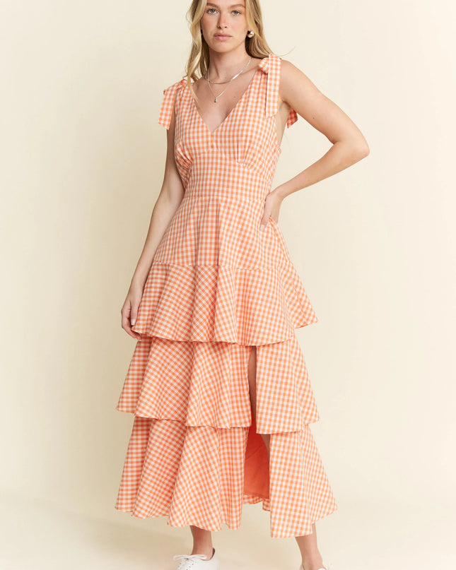 Jade By Jane Sleeveless Gingham Print Tiered Midi Dress