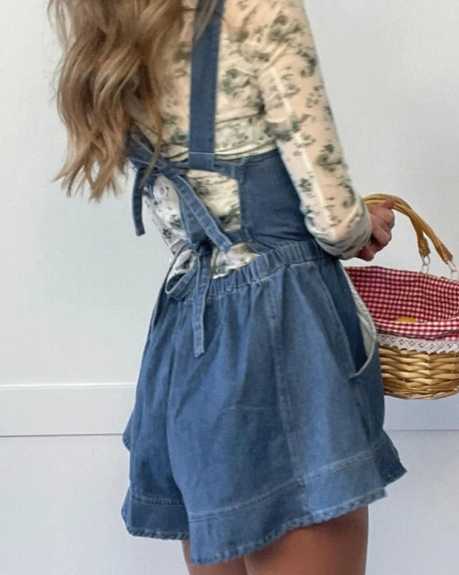 Wide Strap Square Neck Denim Overalls 