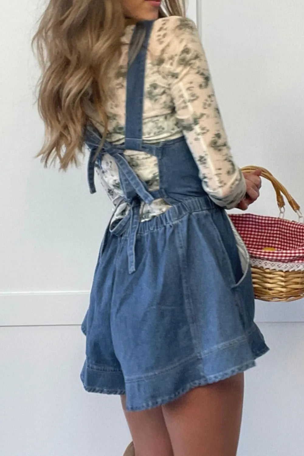 Wide Strap Square Neck Denim Overalls 
