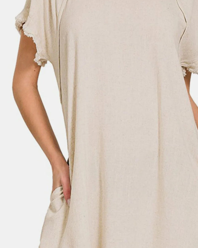 Zenana Fringe Edge High Low Flowy Dress with Pockets