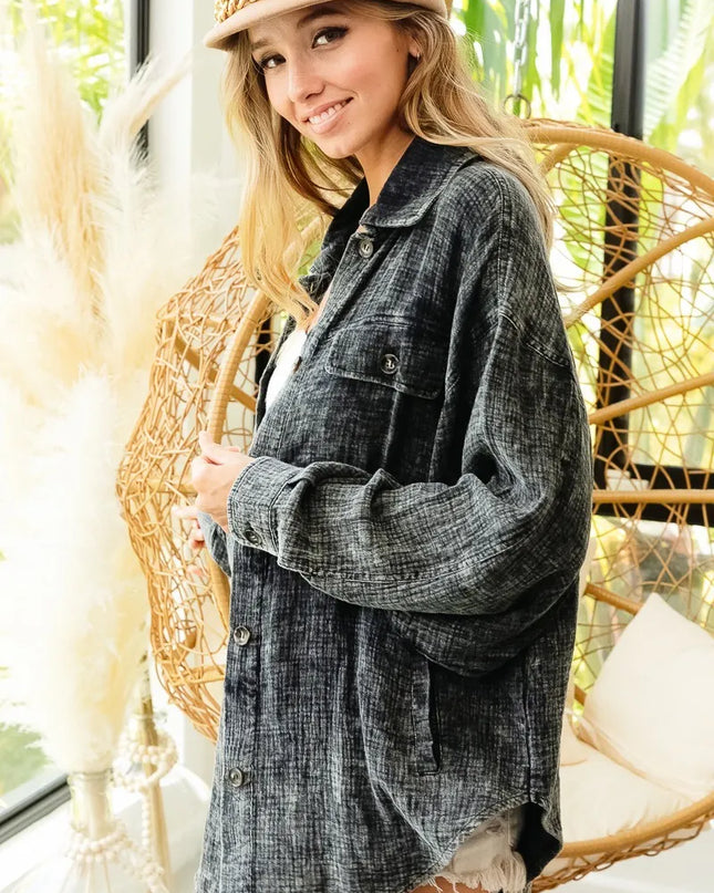 BiBi Vintage Washed Wrinkle Gauze Shacket
