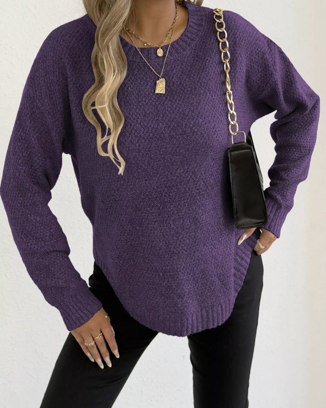 Textured Knit Relaxed Fit Round Neck Sweater