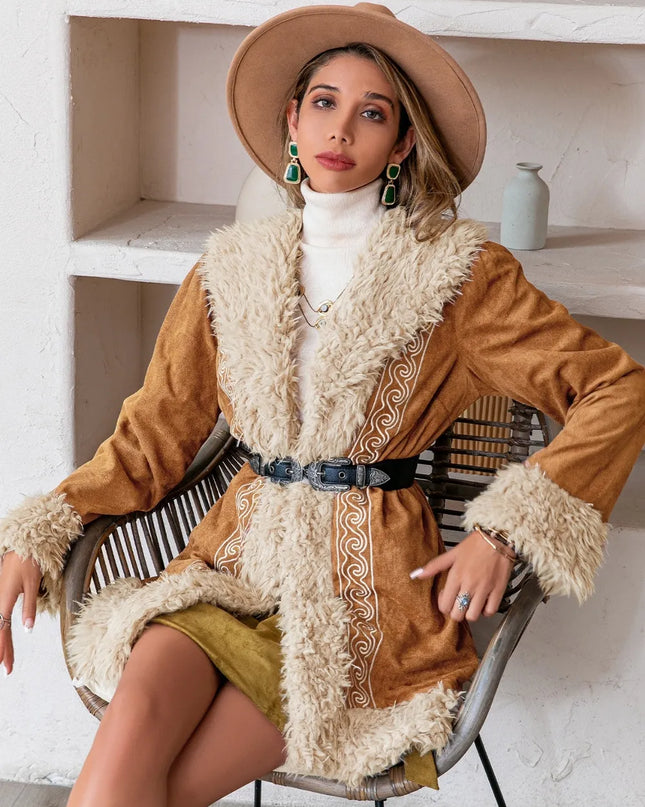 Fuzzy Open Front Long Sleeve Outerwear