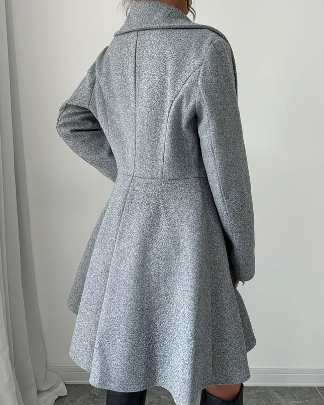Double-Breasted Fit & Flare Wool Blend Coat